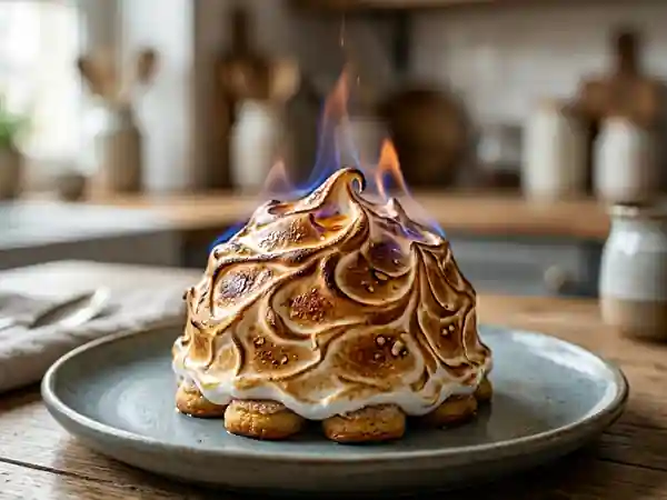 Omelette norvégienne meringuée et flambée - Photo de présentation