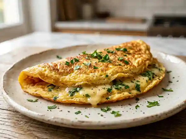 Omelette crémeuse au fromage et persil - Photo de présentation