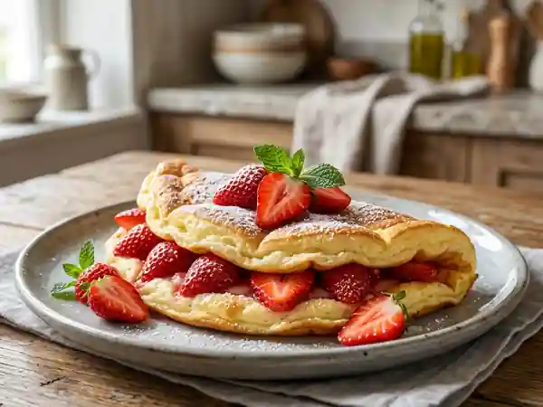 Omelette soufflée légère et gourmande aux fraises fraîches - Photo de présentation