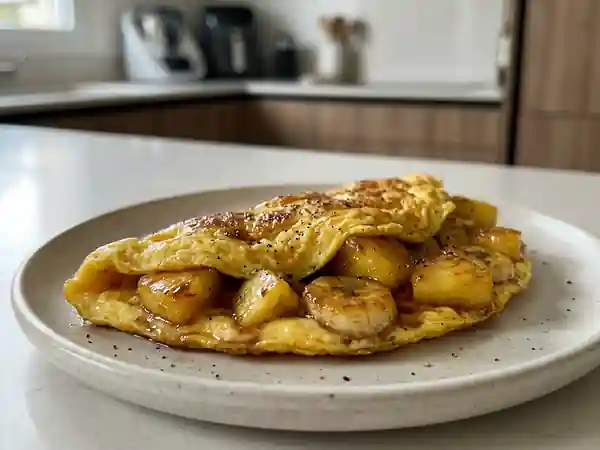 Omelette tropicale flambée ananas-banane - Photo de présentation