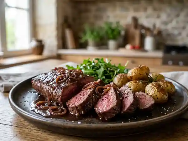 Onglet de bœuf fondant aux échalotes - Photo de présentation