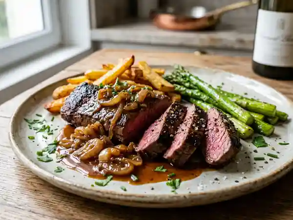 Onglet de bœuf fondant au déglaçage échalote - Photo de présentation