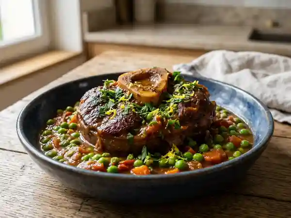 Osso bucco fondant au citron et petits pois - Photo de présentation