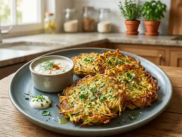 Paillassons de courgettes dorés et croustillants - Photo de présentation