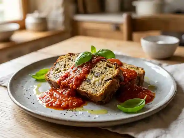 Pain d'aubergine fondant au coulis de tomates maison - Photo de présentation
