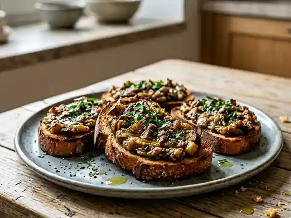 Tartines fondantes aubergine et anchois - Photo de présentation