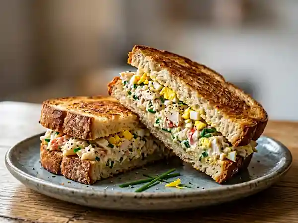 Sandwich crabe et œuf mimosa ultra-crémeux - Photo de présentation