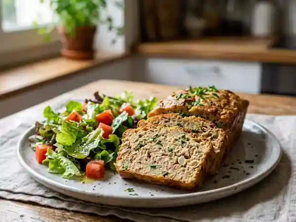 Pain de thon maison accompagné de sa salade fraîcheur - Photo de présentation