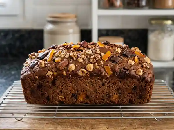 Pain d'épices rustique, fruits secs et chocolat - Photo de présentation