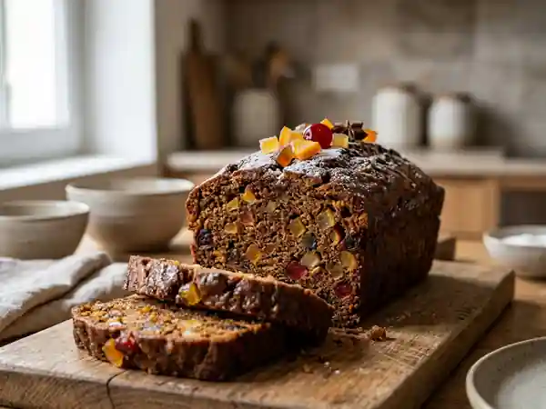 Pain d'épices fondant et fruits confits acidulés - Photo de présentation