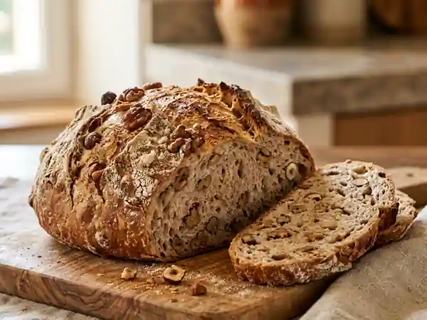 Pain rustique aux éclats de noix et noisettes - Photo de présentation