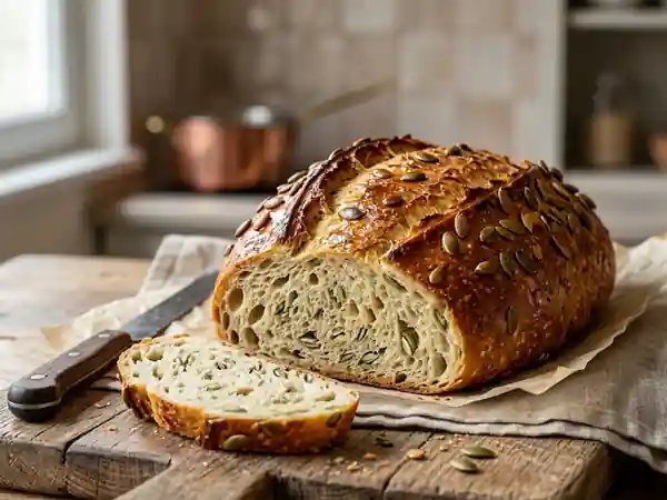 Miche dorée aux pépins de citrouille croquants - Photo de présentation