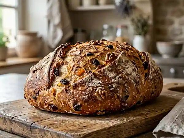 Pain rustique aux abricots et noix croquantes - Photo de présentation