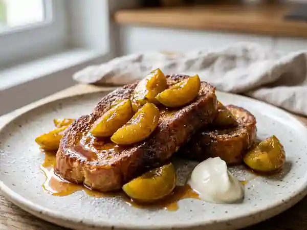 Pain perdu moelleux aux prunes caramélisées - Photo de présentation