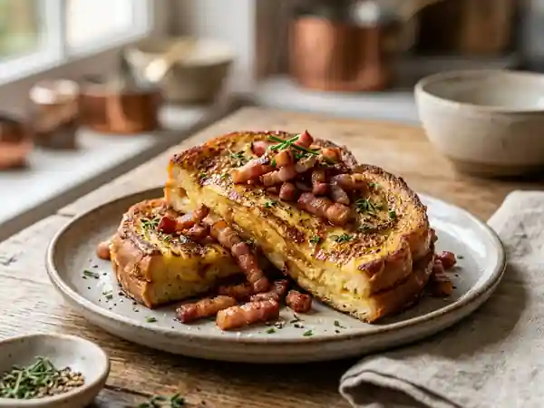 Pain perdu salé aux lardons croustillants : recette gourmande et facile - Photo de présentation