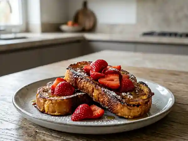 Pain perdu vanillé aux fraises fraîches - Photo de présentation