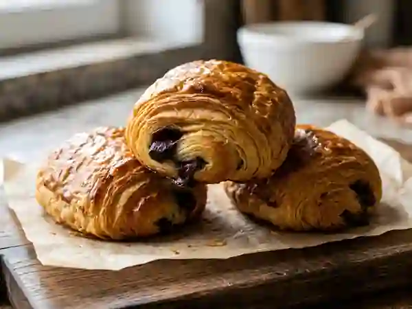 Pains au chocolat feuilletés au cœur fondant - Photo de présentation