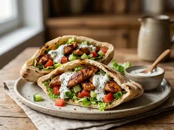 Pitas au poulet épicé, tendres et croquantes - Photo de présentation