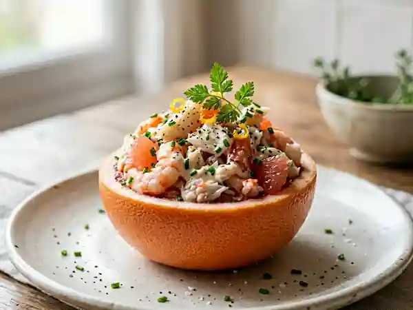 Pamplemousse Surprise aux Crevettes et Crabe : Entrée Fraîche et Gourmande - Photo de présentation