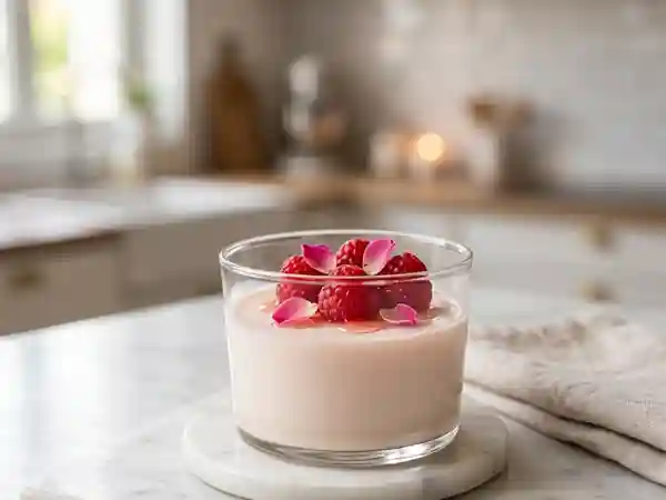 Panna cotta florale et soyeuse à la rose - Photo de présentation