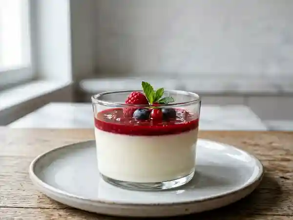 Panna cotta crémeuse à l'orgeat et fruits rouges - Photo de présentation