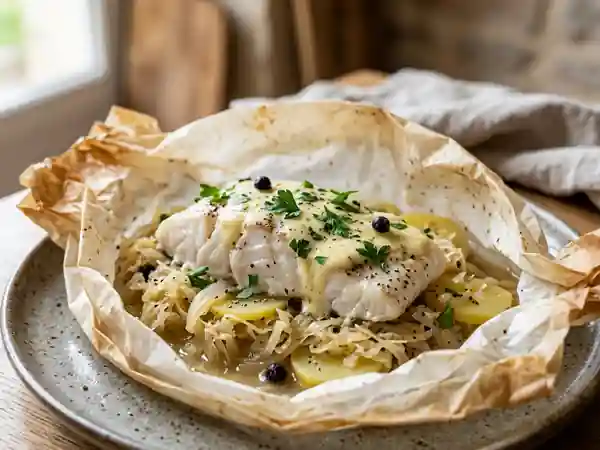 Papillote de Cabillaud et Choucroute Fondante - Photo de présentation