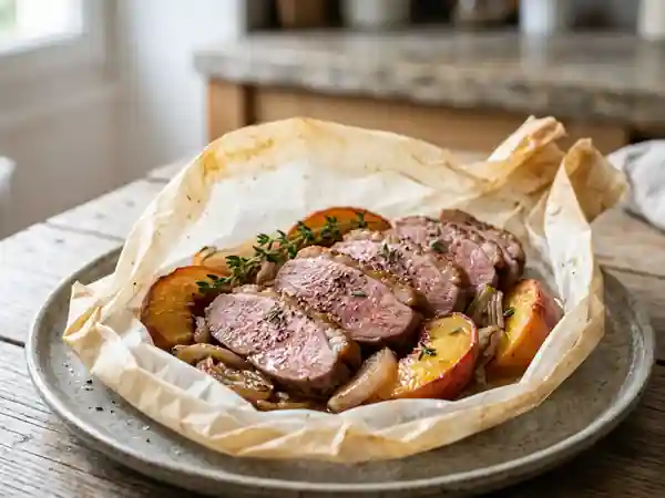 Papillotes de canard aux pêches fondantes - Photo de présentation