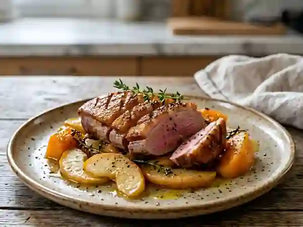 Papillote de canard juteuse, pomme et melon - Photo de présentation