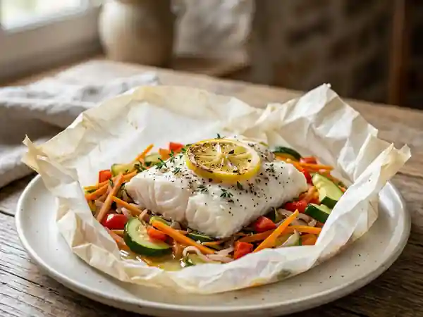 Papillote de flétan aux petits légumes : recette saine et savoureuse - Photo de présentation