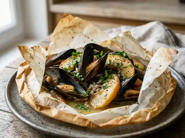 Moules en papillote aux pommes acidulées - Photo de présentation