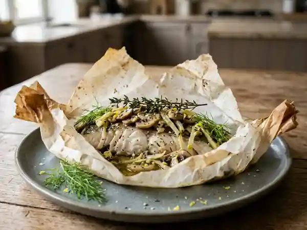 Papillote de mulet aux champignons et fenouil : recette savoureuse et légère - Photo de présentation