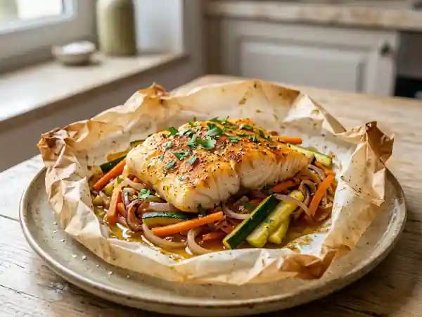 Papillote de poisson aux épices savoureuses - Photo de présentation