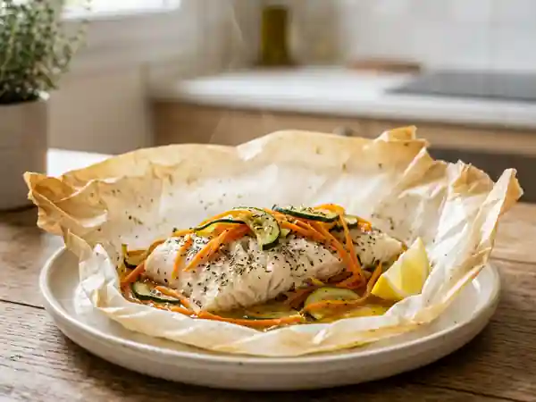 Poisson en papillote citronnée et légumes fondants - Photo de présentation