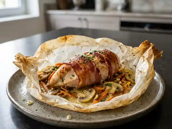 Poulet fondant au bacon et crème d'ail - Photo de présentation
