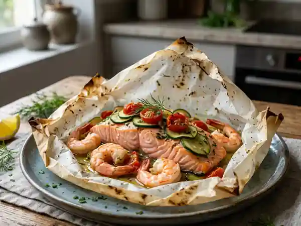 Papillote Fondante Saumon et Gambas au Citron - Photo de présentation