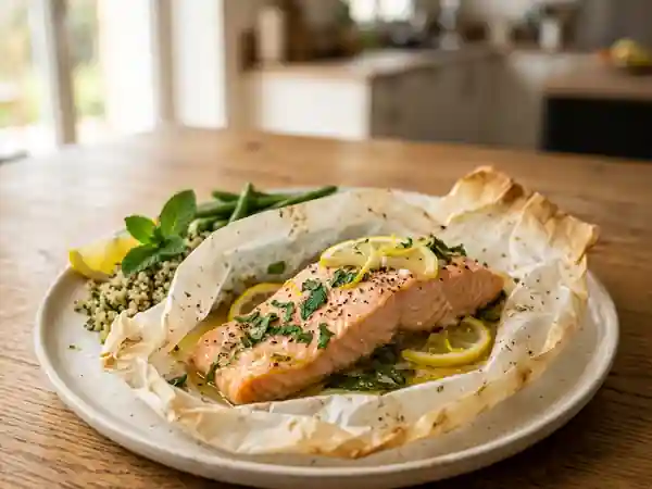 Papillote de saumon frais à la menthe et citron - Photo de présentation