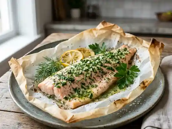 Papillote de truite au beurre d'herbes fraîches : recette savoureuse et légère - Photo de présentation