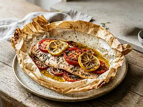 Truite fondante citronnée en papillote - Photo de présentation