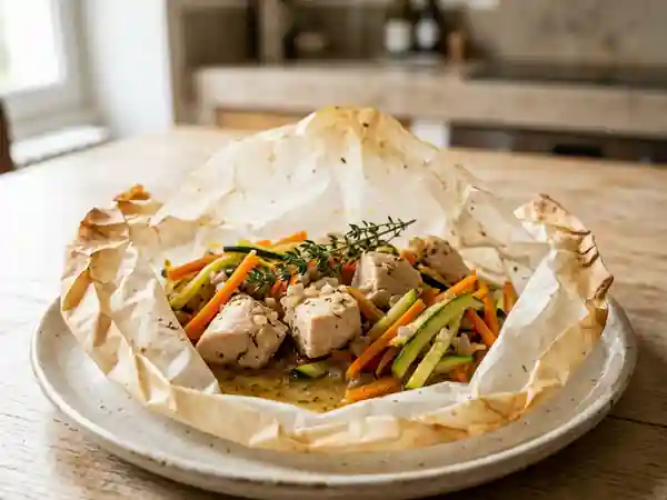 Poulet fondant au muscat et petits légumes - Photo de présentation