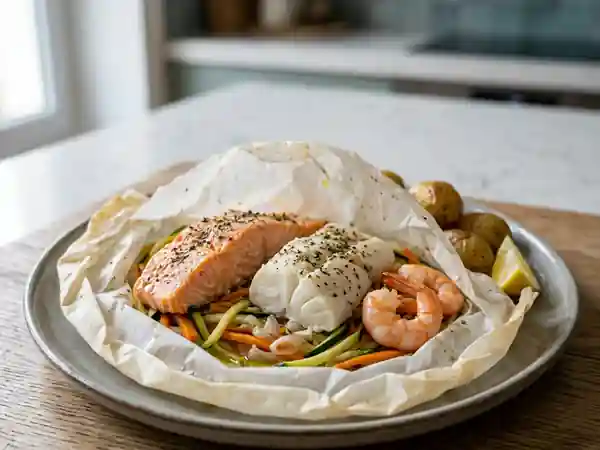 Papillote fondante de trois poissons au citron - Photo de présentation