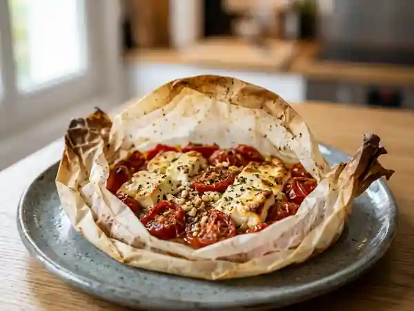 Papillote savoureuse aux tomates et feta fondante - Photo de présentation