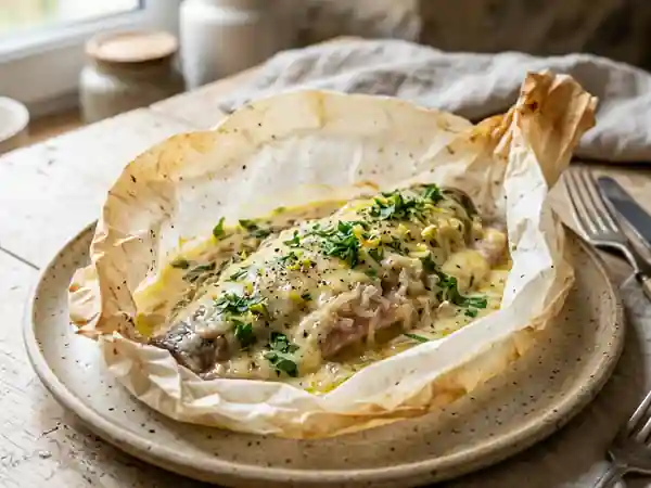 Papillote de hareng au comté fondant et crème - Photo de présentation
