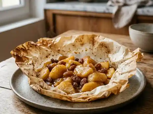 Papillotes de pommes fondantes aux raisins dorés - Photo de présentation