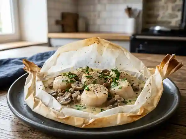 Papillotes de Saint-Jacques fondantes aux saveurs délicates - Photo de présentation