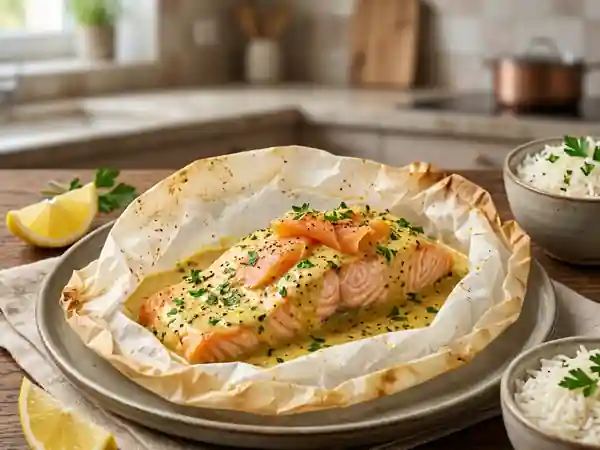 Papillotes de Saumon aux Deux Variétés et Sauce Crémeuse au Curry - Photo de présentation