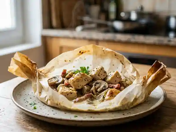 Papillotes Tendres Poulet, Lardons et Crème - Photo de présentation