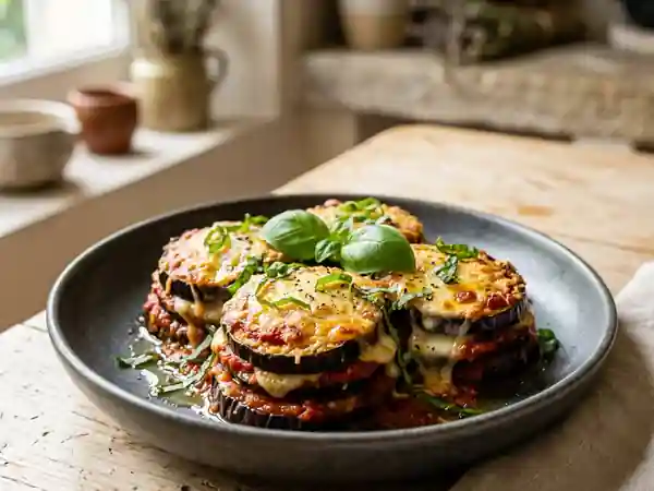 Parmesane d'aubergines fondante et gratinée - Photo de présentation