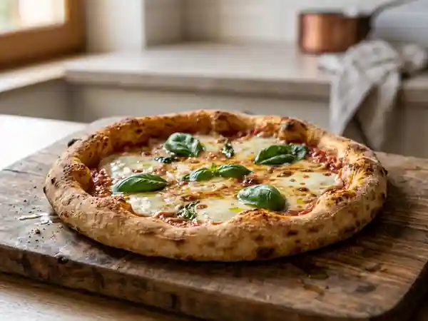 Pâte à pizza aérienne et dorée - Photo de présentation