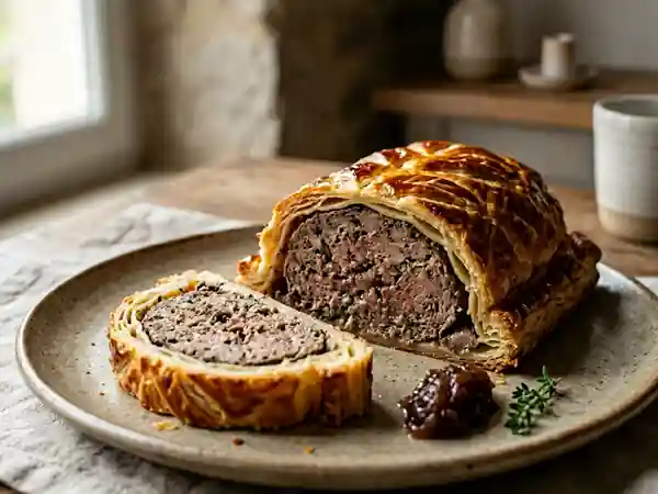 Pâté de canard en croûte doré et rustique - Photo de présentation