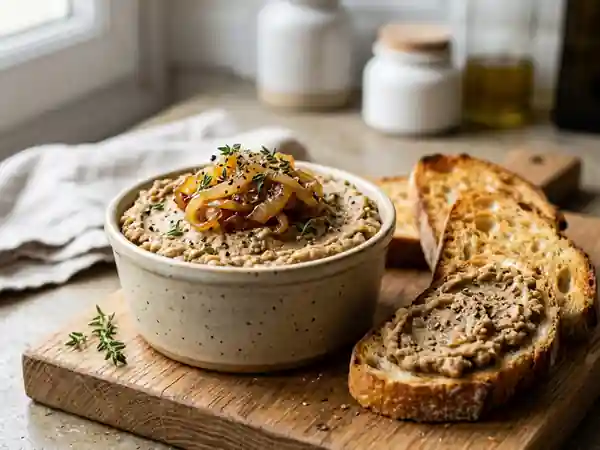 Pâté végétal savoureux aux oignons caramélisés - Photo de présentation